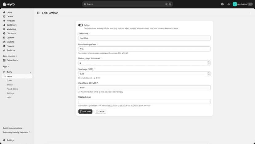 Admin - Zone editor