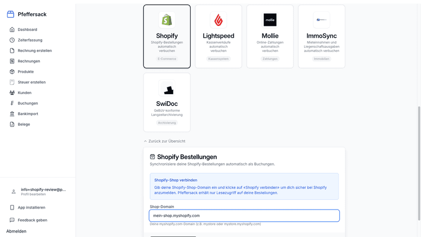 Shopify-Shop in Pfeffersack verbinden