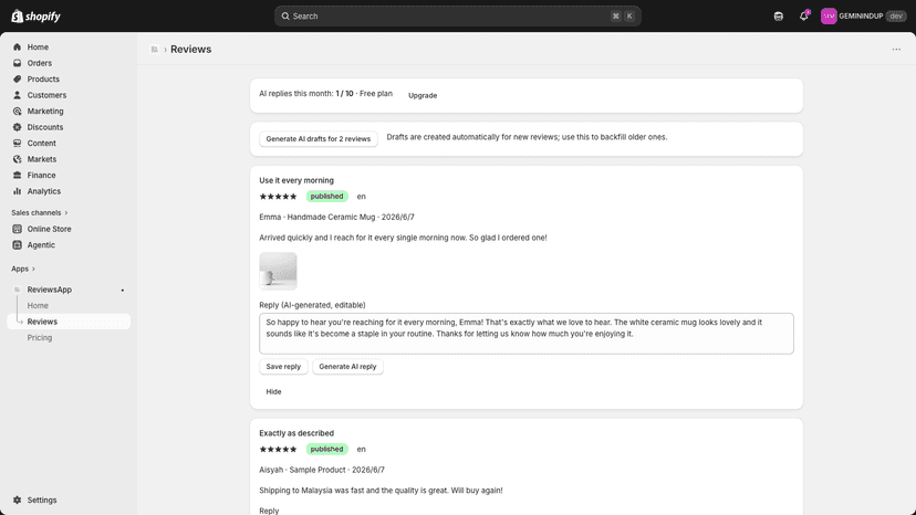 AI reply draft referencing product photo
