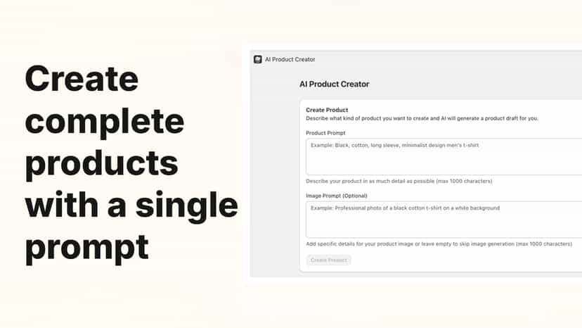 Product tag, options & variant suggestion panel powered by AI