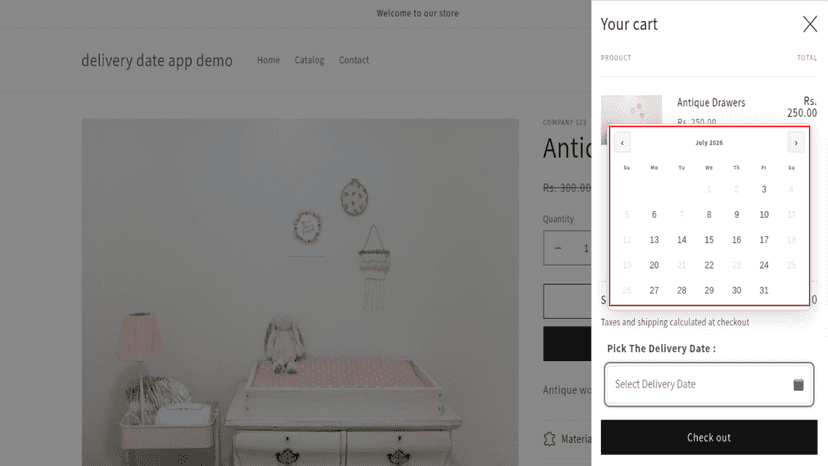 Delivery Date Picker Calendar With Available Dates