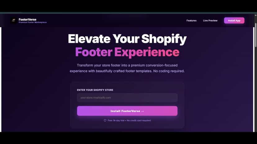 FooterVerse login page with modern responsive footer builder UI