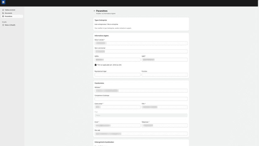 Assistant de configuration avec auto-complétion SIREN