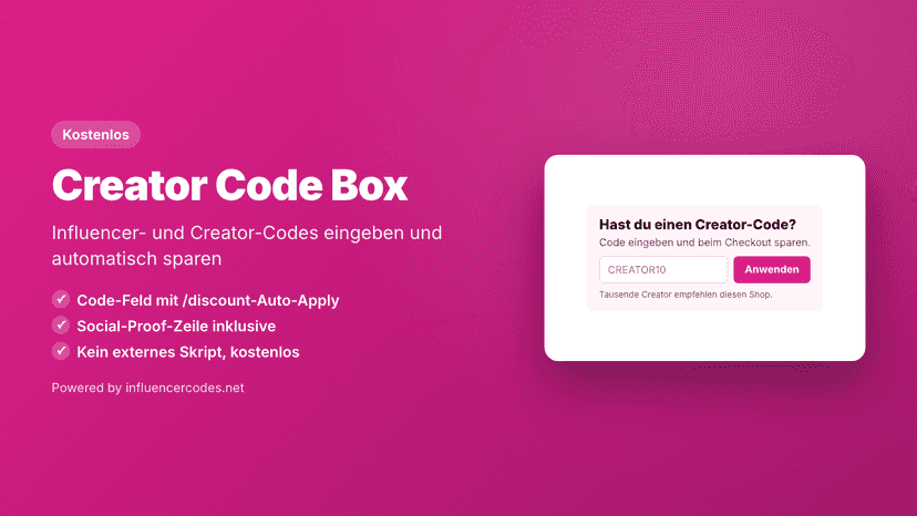 Influencer-Rabattcode-Feld für Shopify mit Auto-Anwendung
