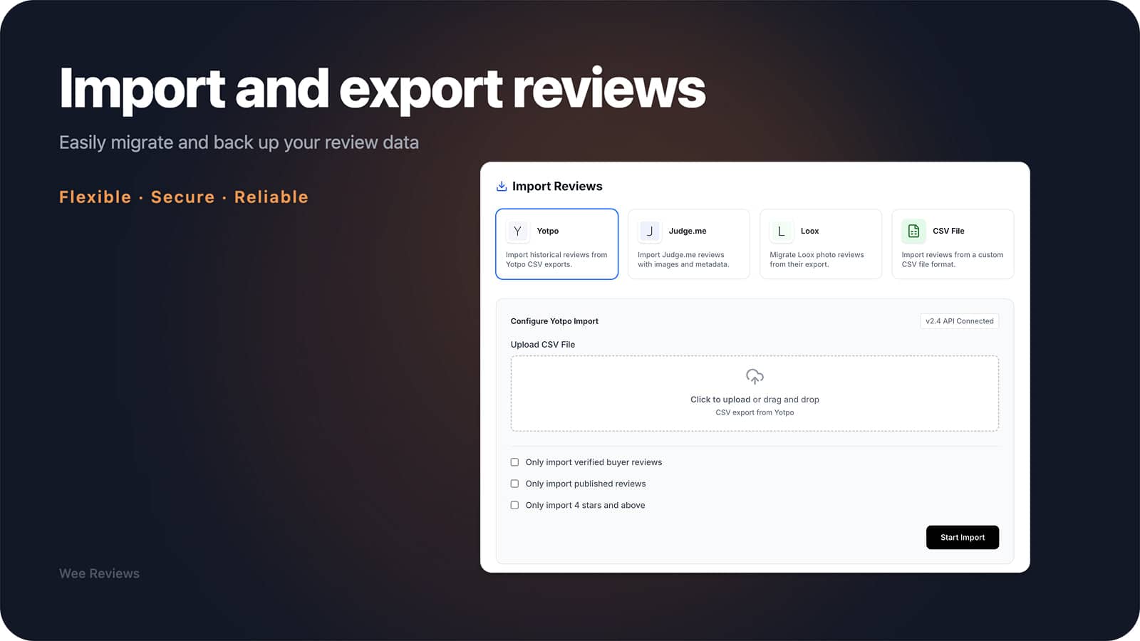 Import and export reviews