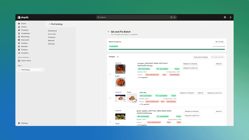 Auto Fix Results - with Option to Push to Shopify or Custom Fix