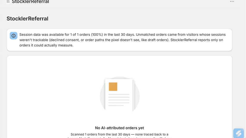 StocklerReferral : Empty state: no AI-attributed orders yet