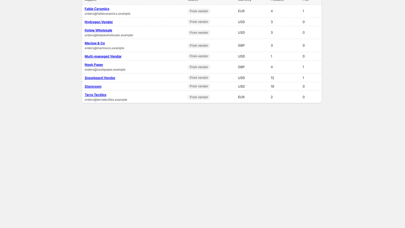 Suppliers with currencies, product costs and CSV import