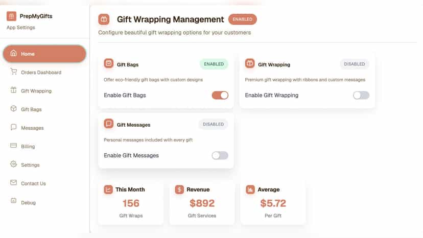 Admin panel to add/remove/update gift engancements