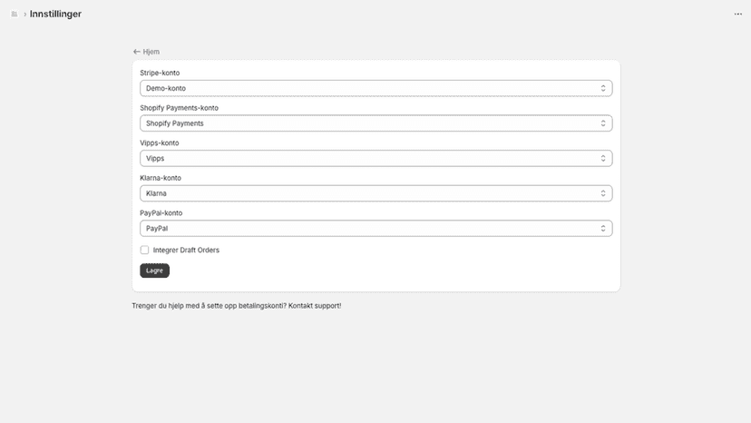 Fiken Shopify integrasjon innstillinger
