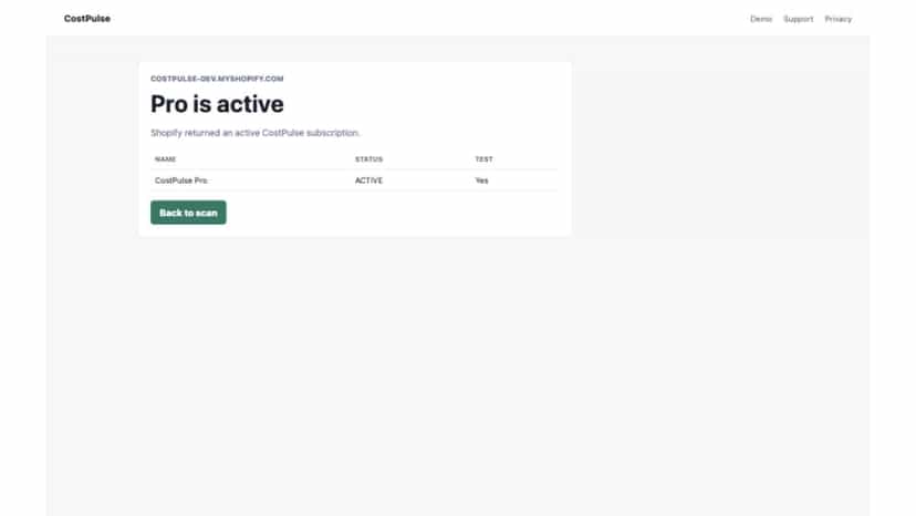 CostPulse dashboard margin scan