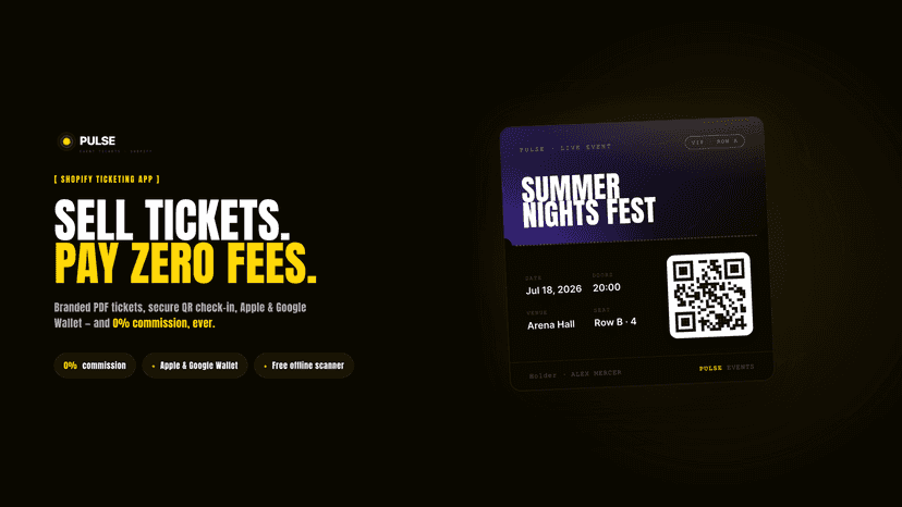 Pulse: sell event tickets on Shopify with 0% commission