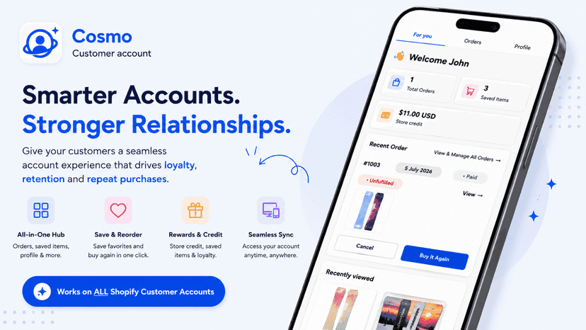 Customer account mobile dashboard with order management.