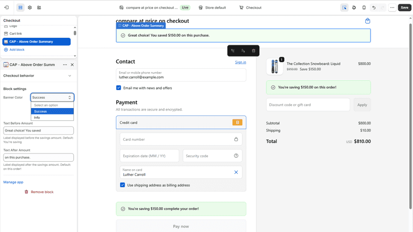 Banner block color and text label settings for all banner blocks