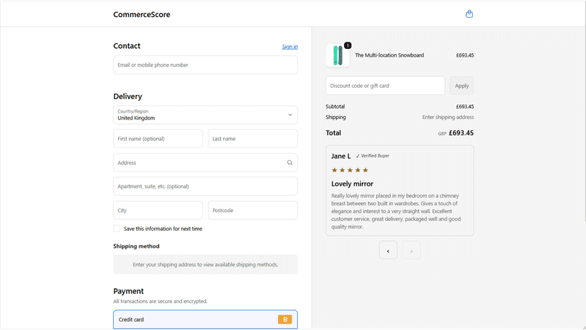 Customer review with verified badge displayed at checkout
