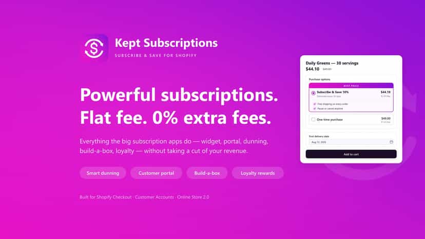 Kept Subscriptions subscribe and save toolkit overview