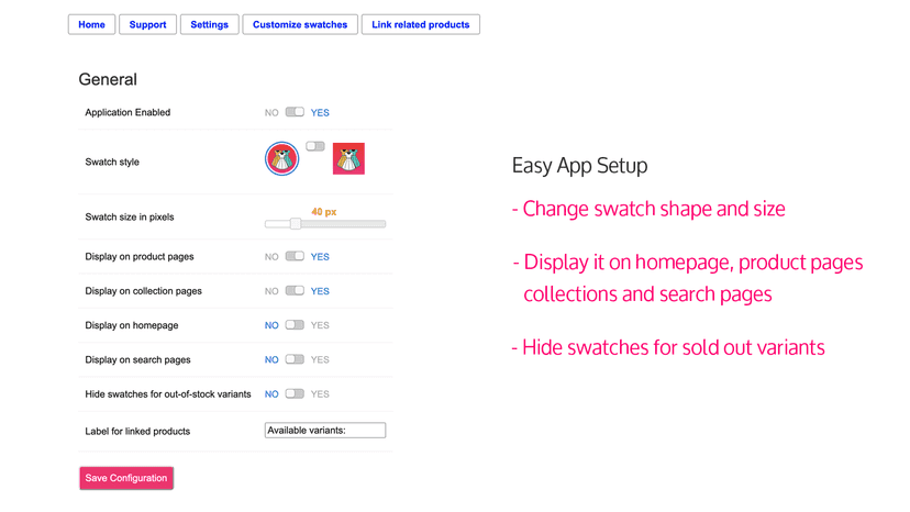 View of the application panel