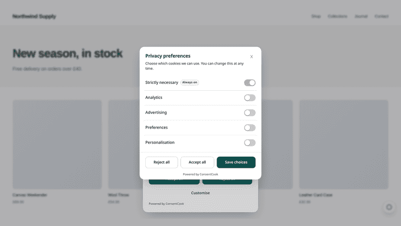 Privacy preferences with a switch for each cookie category