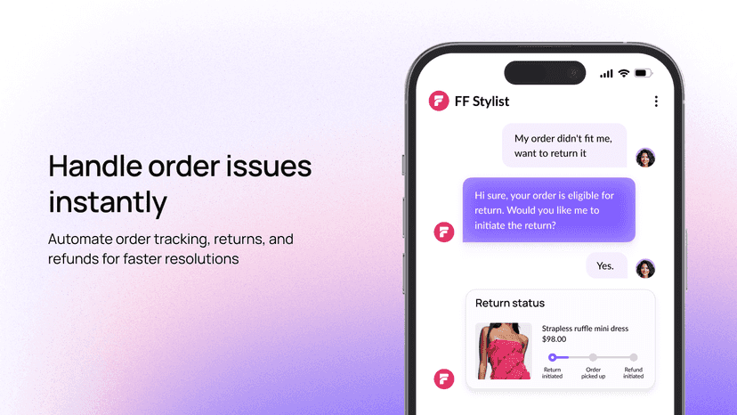 Mobile phone showing Kaily handling a customer return request