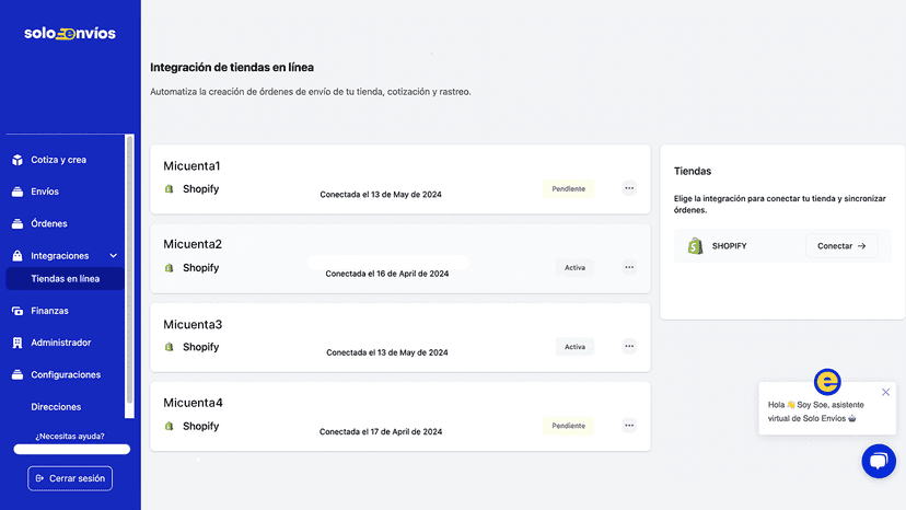 Integra las órdenes de tu tienda en línea para crear tus envíos.