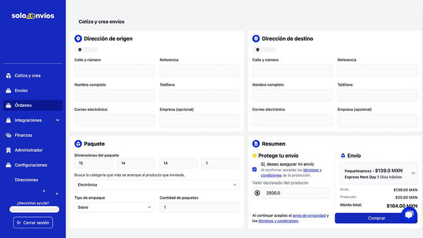 Gestiona las dimensiones de tus paquetes