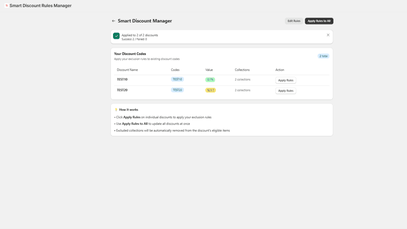 Smart Discount Manager with success message