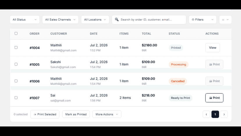 order listing