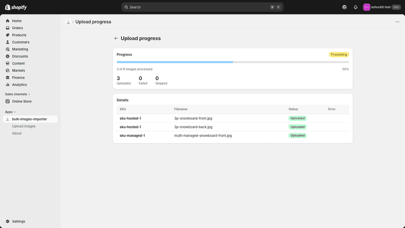 Upload progress