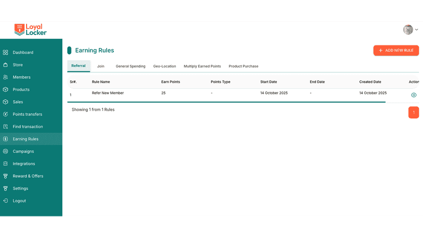 Points engine earning ruless