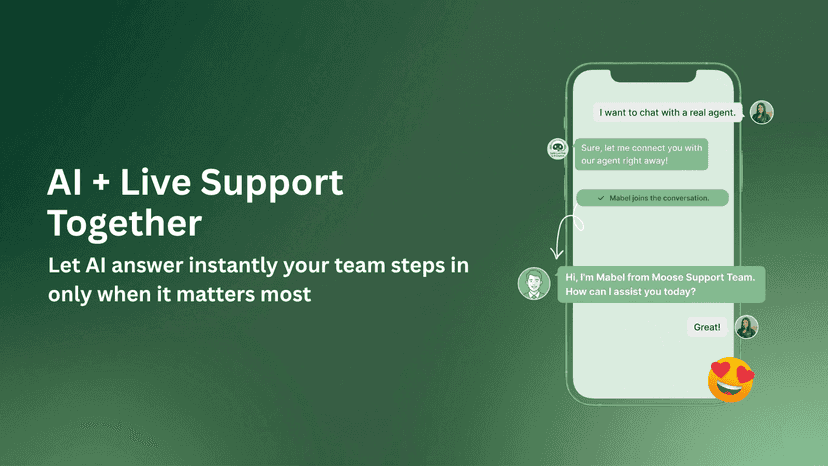 Smartphone showing AI and live support agent chat