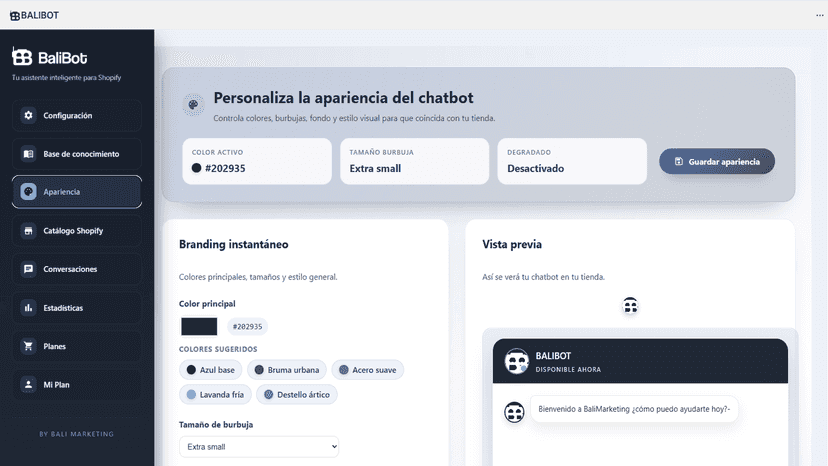 Personaliza colores y estilo del chatbot
