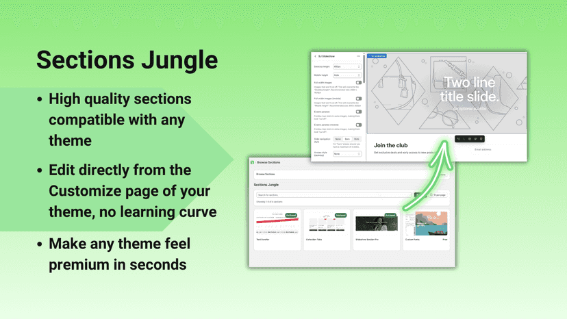 A section from the storefront leading to the customize page.