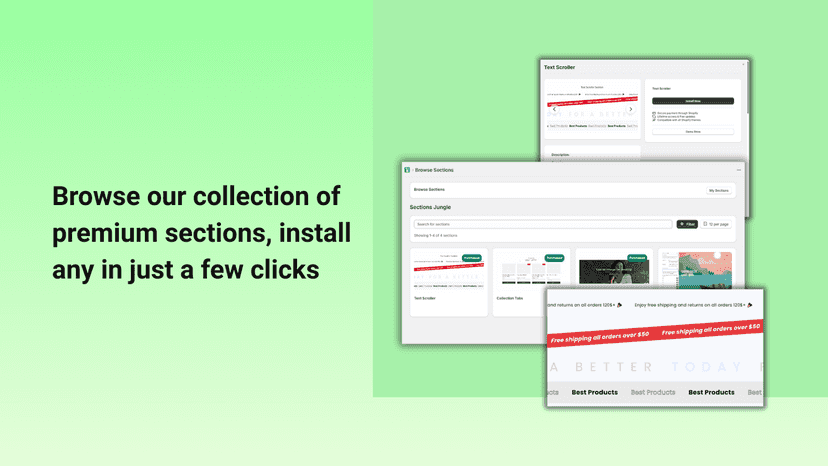 App storefront showcasing available available sections.
