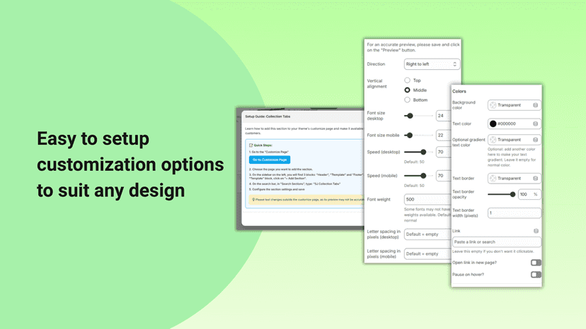 Installation instructions plus customization options example.