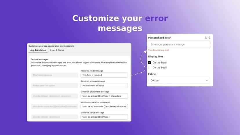 Customize your translations or error messages on each option