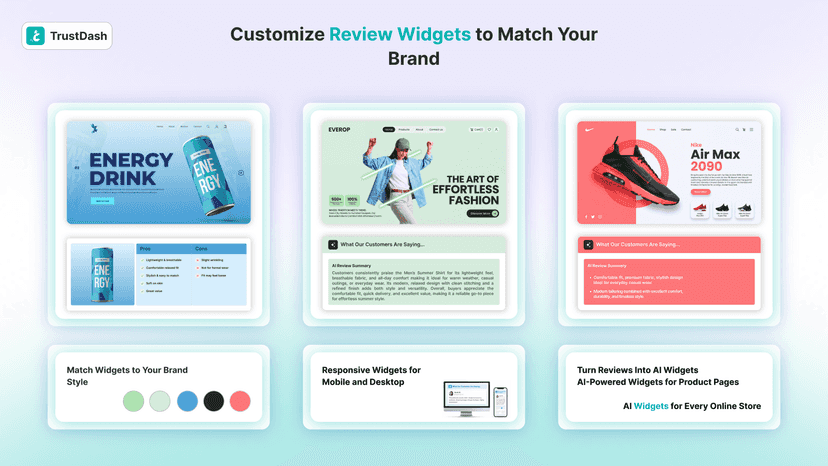 TrustDash customizable review widgets for product pages