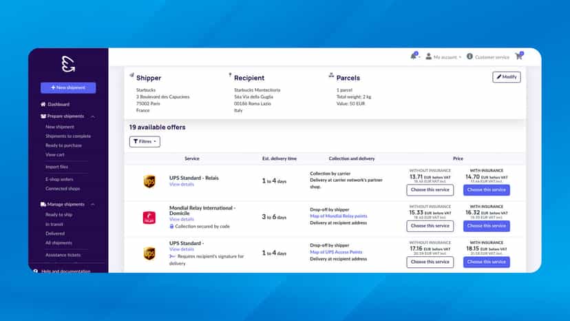 View shipping rates for all carriers