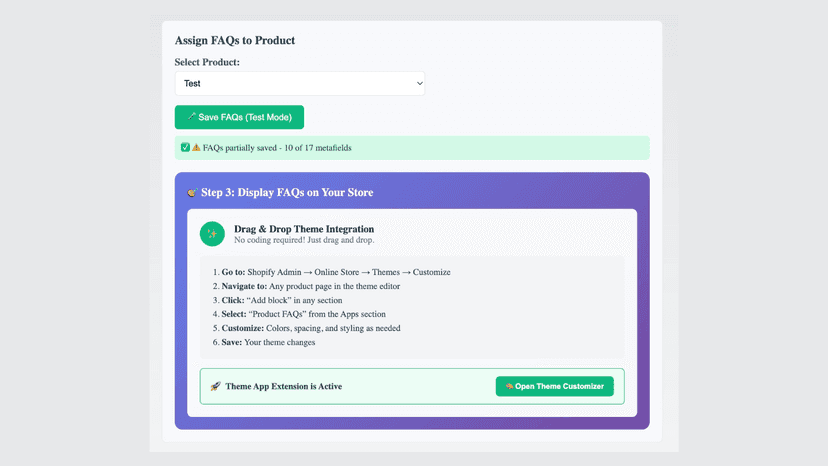 FAQ generation interface displaying product analysis, question c