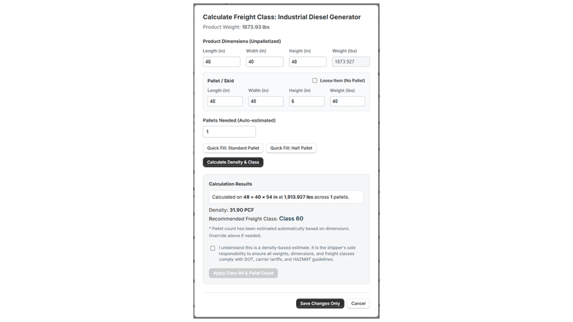 Freight Class Calculator