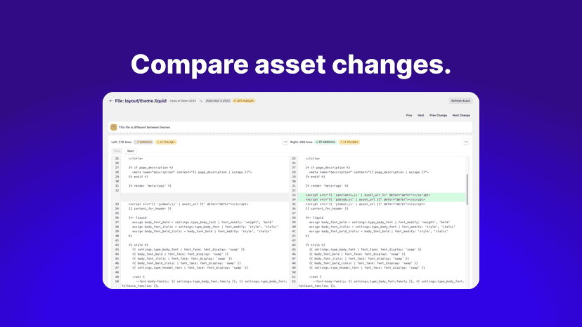 Showing the text differences between two versions of an asset