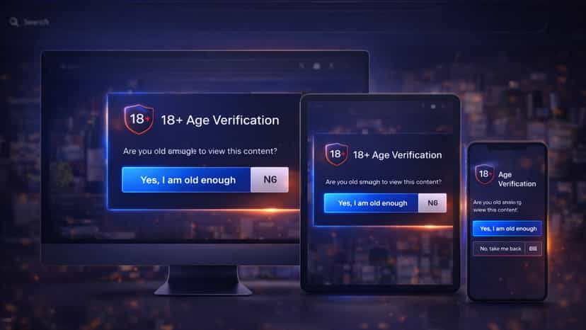 Age verification popup optimized for desktop, tablet, and mobile
