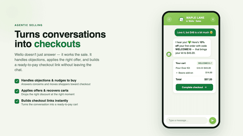 WelloChat recommending products to a shopper in live chat