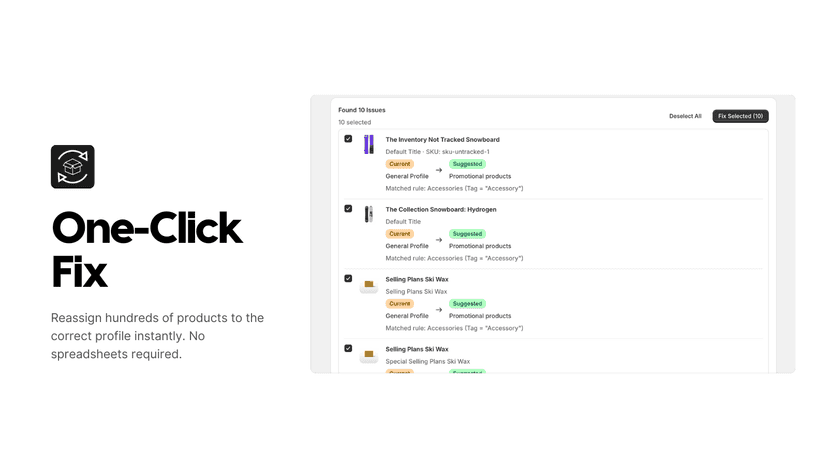 Bulk fix shipping profiles table showing mismatched products.
