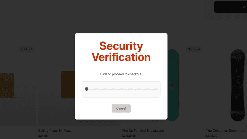 Native slide to checkout UI element that blocks automated script