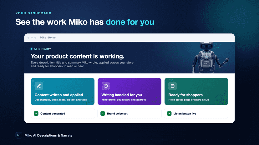 Dashboard showing content written and ready for shoppers