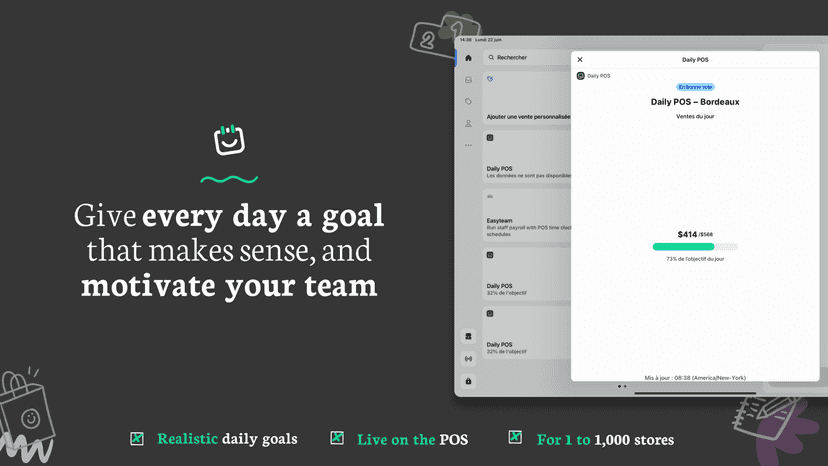 Daily goal progress on a Shopify POS tablet in store