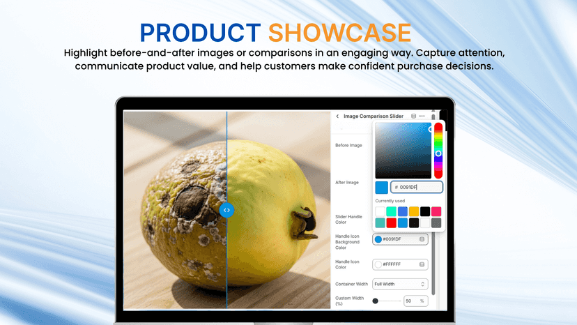 Before after comparison slider with customizer
