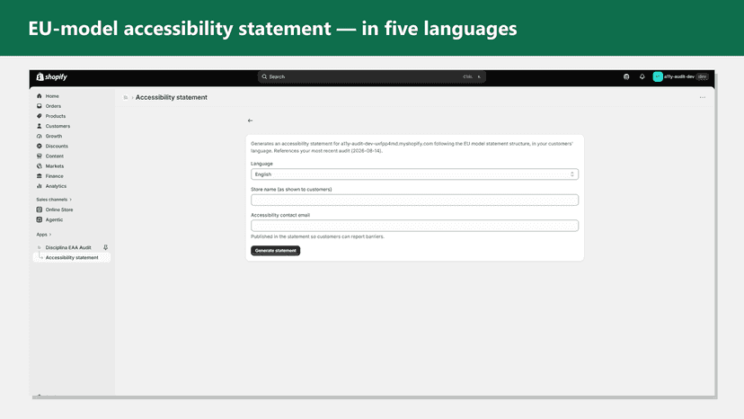 Accessibility statement generator with language selection