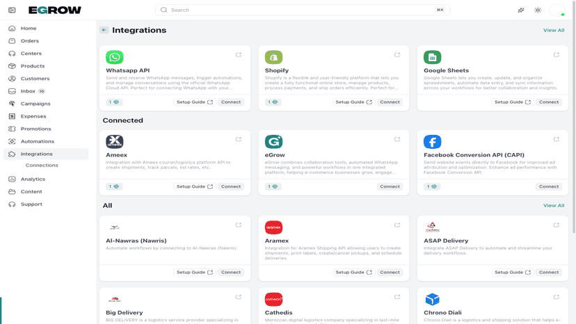 eGrow integrations catalog