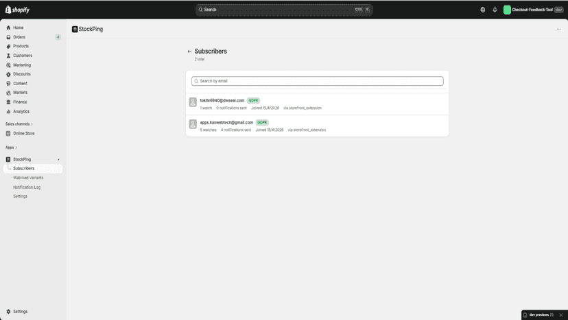 Subscriber list into application